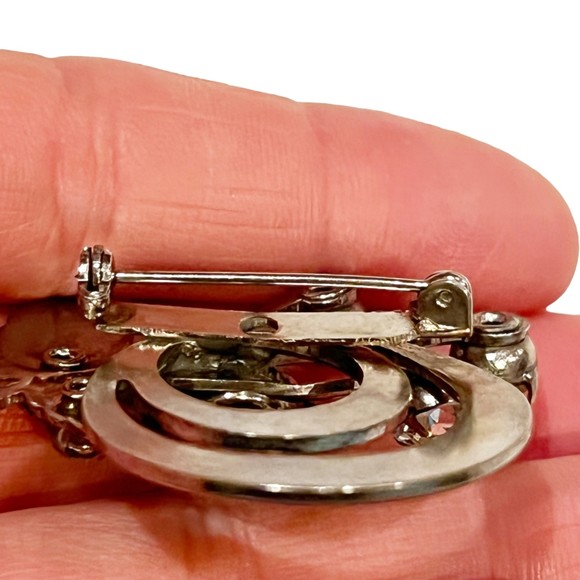 Vtg Art Deco Style Rose Brooch Pin Silvertone with Rhinestones - Picture 5 of 6